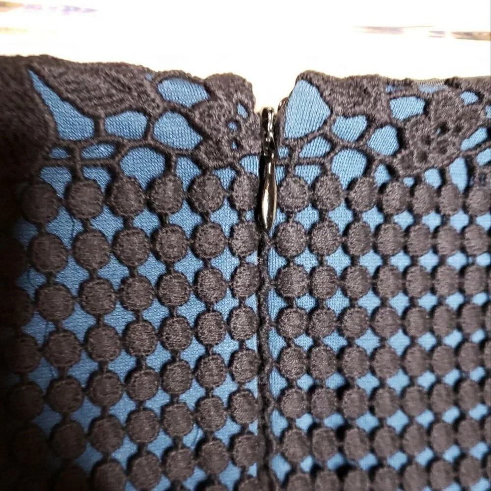 Loft Womens Black Crochet Knit Skirt With Teal Underlay 4